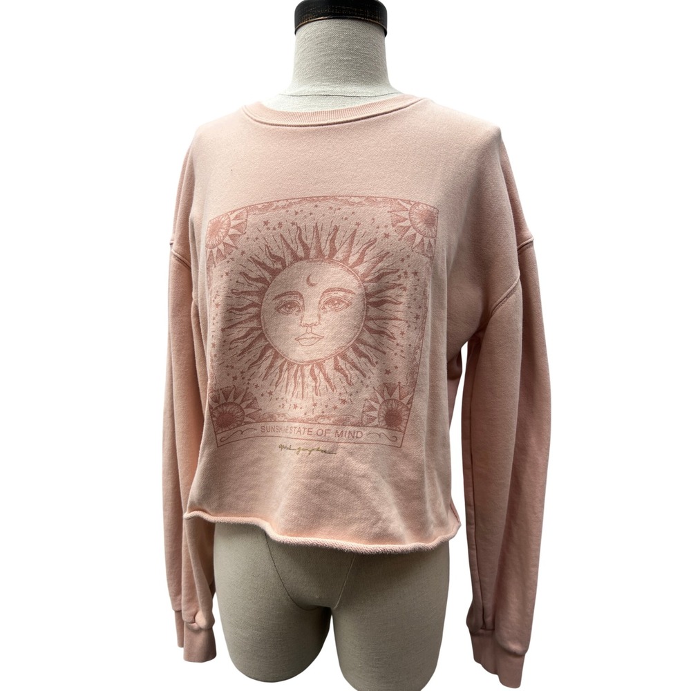 Spiritual Gangster Sweatshirt Womens Large Peach Excellent Sun Graphic Cropped